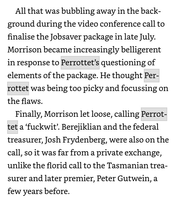 criprights's tweet photo. I have a theory that Morrison authored the #NaziDom scandal. Because this, in Savva's book, detailing a meeting where Morrison called Perrottet a fuckwit.
Cos Elliott was always in the Morrison Hawke faction. And because of what happened to Michael Towke. https://t.co/mh4QSPKzWU https://t.co/l3kOIbCUae