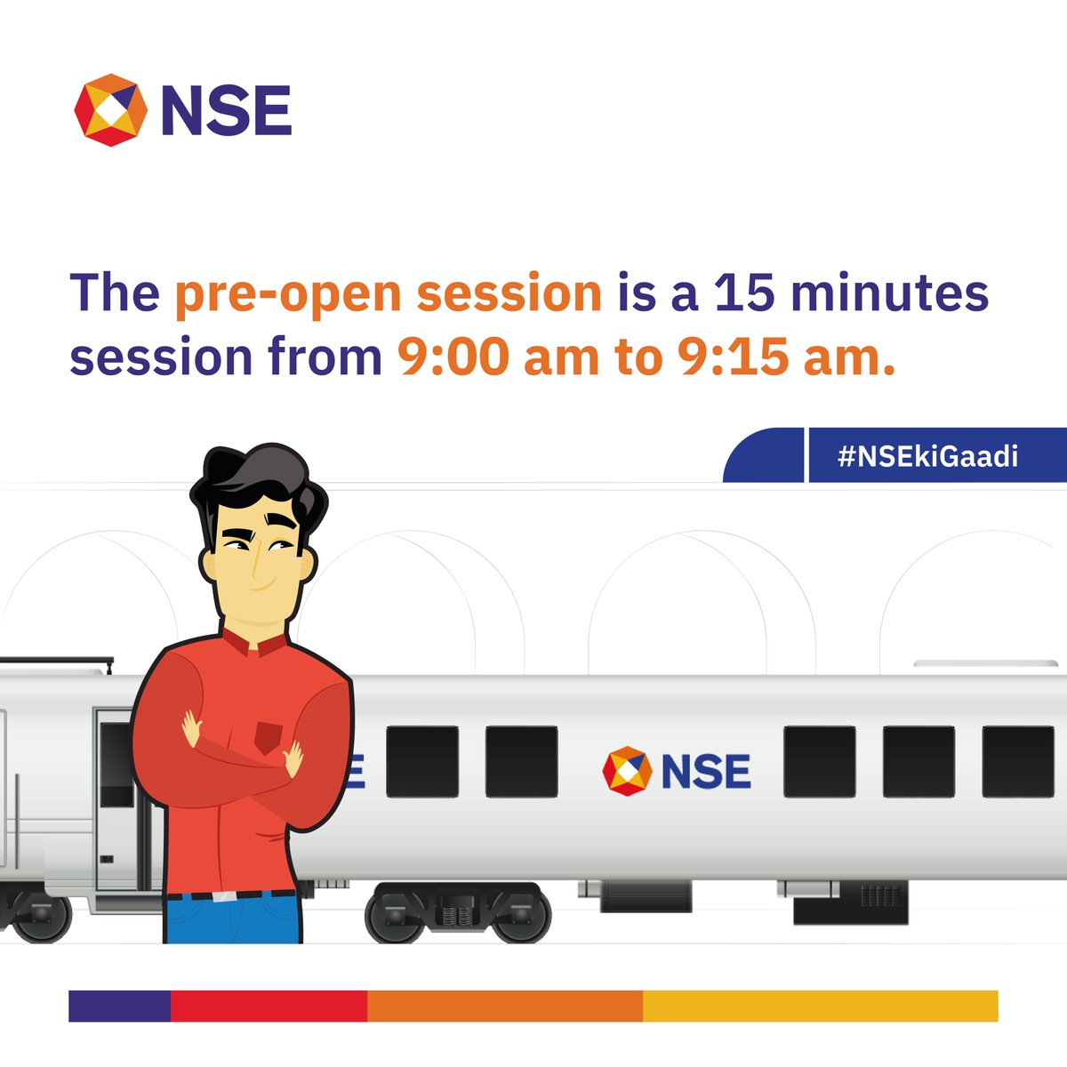 NSEIndia's tweet photo. Let’s talk about ‘pre-open session’ in our #NSEkiGaadi post today. Save and share if you found this post helpful.
#NSE #StockMarket #ShareMarket #preopensession https://t.co/UArEI0ra25