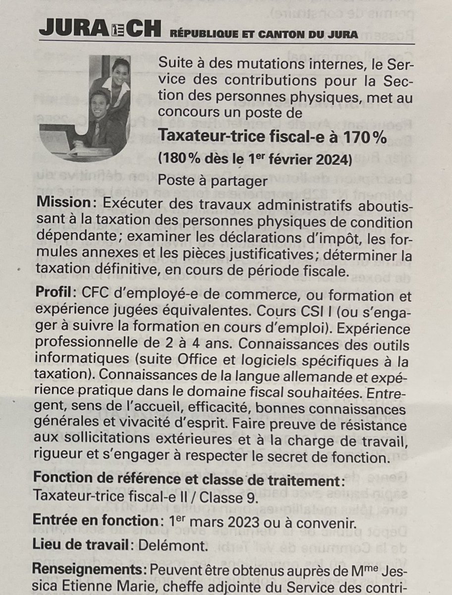 ArnaudBedat's tweet photo. Taxateur à 170% puis 180% dès le 1er mars. Dans ses bureaux du fisc, le @CantonduJura a enfin compris qu’il devait augmenter les taux pour que quelqu’un se mette à bosser à 100% 😉 (« Journal officiel de la République et Canton du Jura » de ce matin) #énorme https://t.co/heFvaMquot