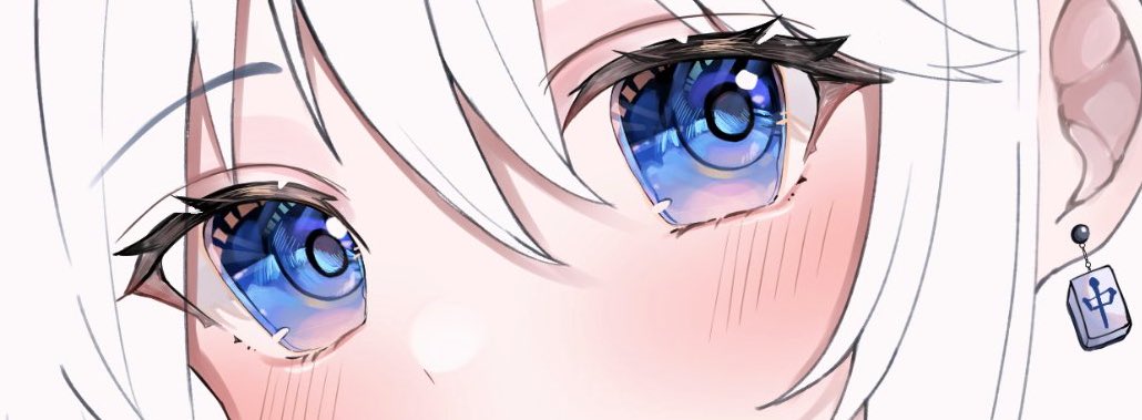 1girl solo blue eyes close-up eye focus white hair earrings  illustration images