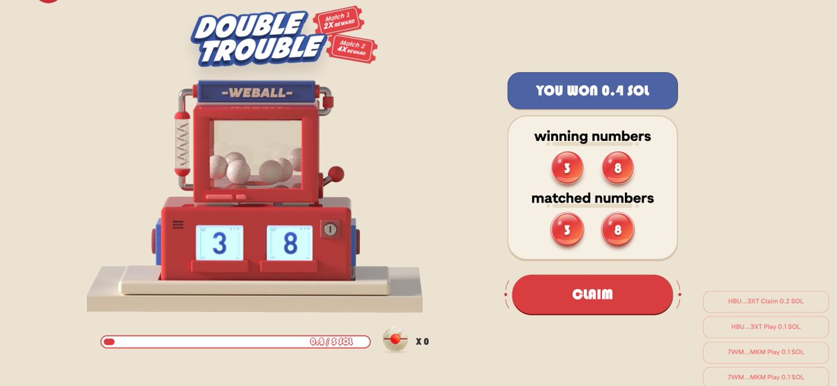 Won 4x prize on double trouble on 2nd game! LFG LFG! <a href="/WeBallLottery/">WeBall | ⚪️ ⚪️ ⚪️ ⚪️ 🔴</a>