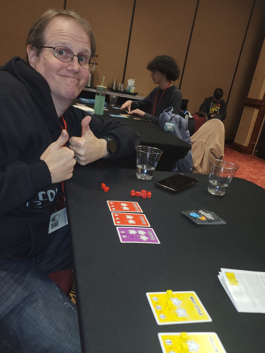 Enjoying some Breakdancing Meeples @scarabcon.com with our friend Dave from Empire Games! Check out their game I Drank What?