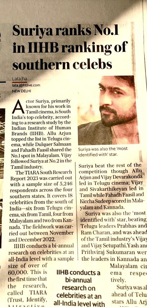 AravindhSurya12's tweet photo. Actor @Suriya_offl ranks No.1 in #IIHB 's rankings of Southern celebs.. https://t.co/wrBEHX2jHn