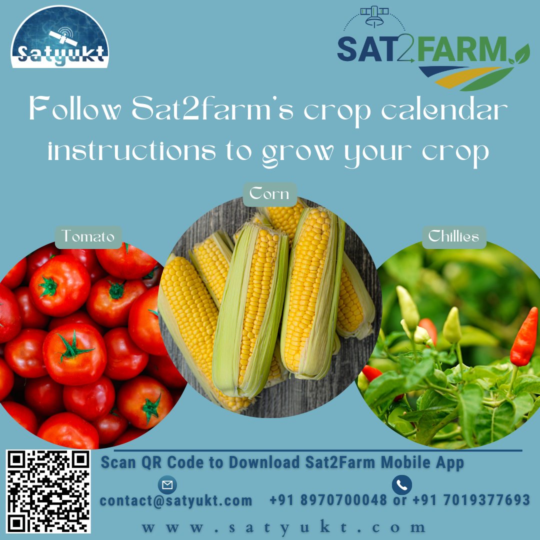 satyukt's tweet photo. Why do you need a scientific #cropcalendar? 1. To schedule the outlines of planting, growing, and harvesting periods. 2. It provides information on #fertilizer, and #pesticides depending upon the specific crops being grown. Get it immediately and virtually through #Sat2Farm. https://t.co/wMiASZV8AI