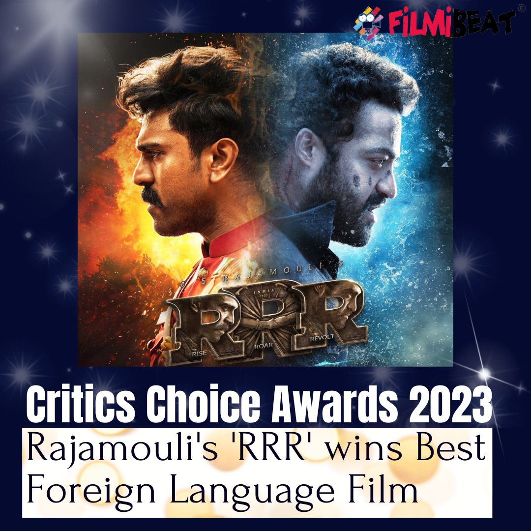 filmibeat's tweet photo. #RRR makes India proud again, wins the 'Best Foreign Language Film' at LA's #CriticsChoiceAwards.
#rrrmovie #RRR #ssrajamouli #criticchoiceawards #foreignlanguagefilm #jrntr #ramcharan #natunatu #goldenglobeawards
https://t.co/inQlmnsZju https://t.co/pBe5ZBF2WD