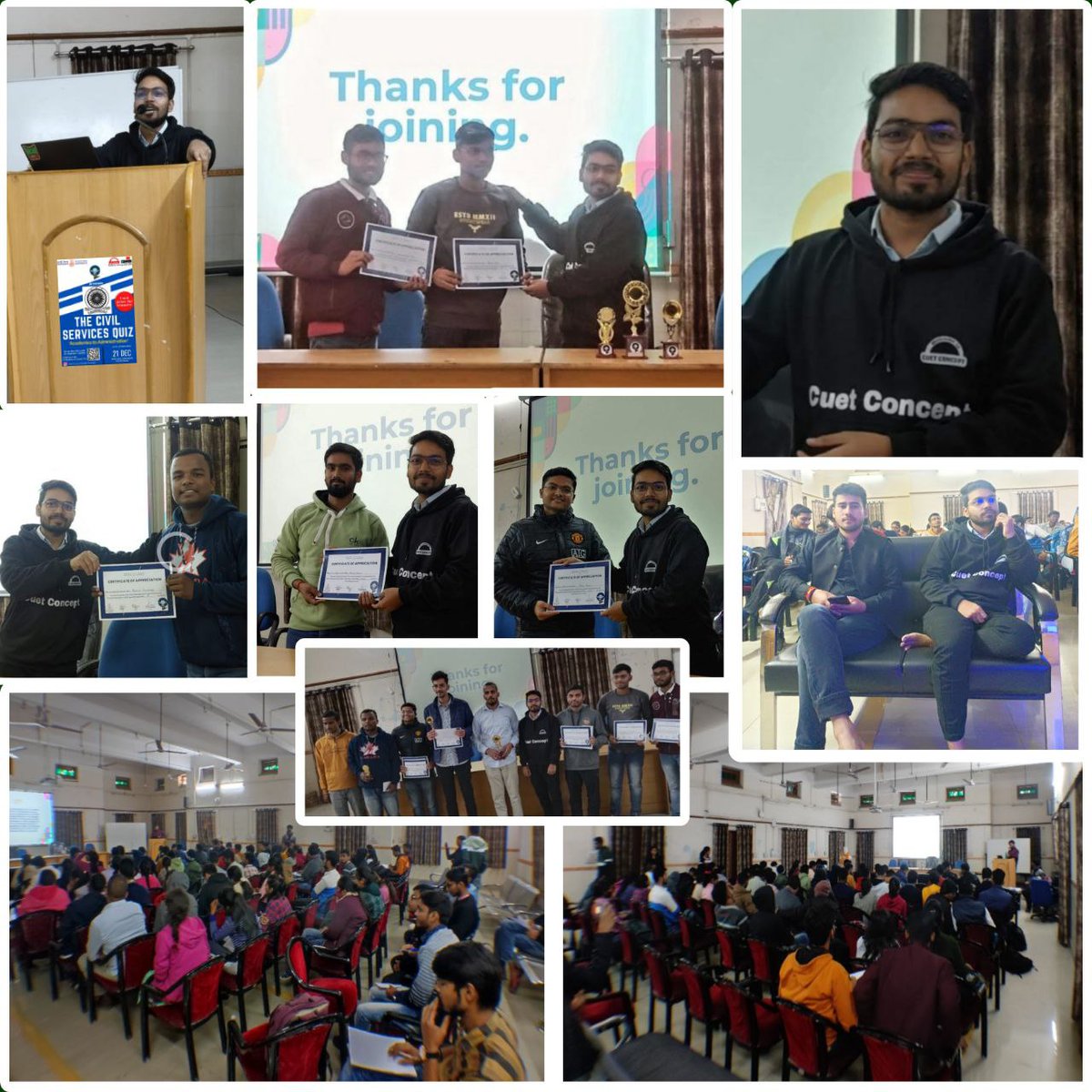 ConceptBhu's tweet photo. BHU के छात्रों के द्वारा आयोजित 'The Civil Services Quiz'

इस कार्यक्रम में हमें आमंत्रित करने और इतना प्यार , सम्मान देने के लिए बहुत बहुत धन्यवाद Prometheans Team ! @quizclothing
@bhu_kundan
#cuet #cuet2023 #cuetconcept #Quiz https://t.co/ugatmNnnXn