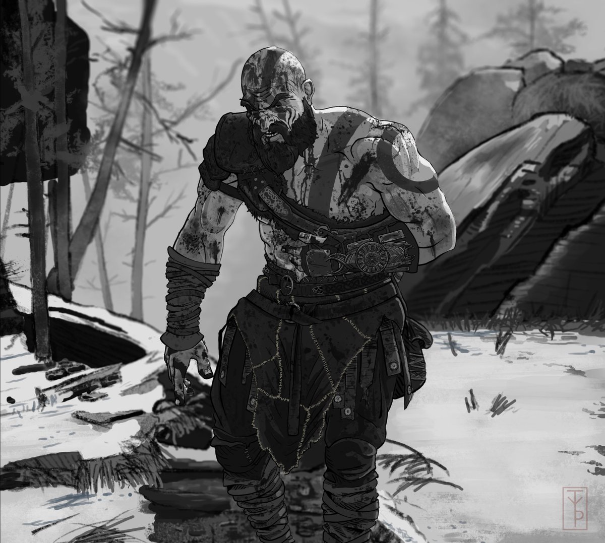 Ty3p_0's tweet photo. This was just the beginning of another long path.

God of War fan art based on the character concept by Raf Grassetti, Dela Longfish and Jose Cabrera.
#godofwar #kratos #fanart #ty3p_0 #illustration #sonysantamonica #art #drawing #digitalpainting #artist #wacom #2Dart #photoshop https://t.co/rGg64abfOy