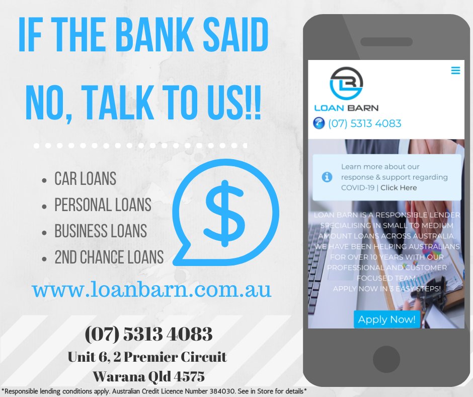 Our friendly staff are always available to provide assistance.
Visit our website at loanbarn.com.au
CONTACT US FOR MORE INFO: 07 5313 4083
#samedaycash #personalloansonline#loanbarnhelpedme #personalloans #cashloans