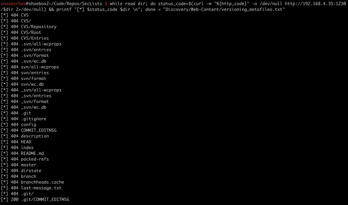 sneakerhax's tweet image. More random Kubernetes Goat stuff
A bash oneliner for brute forcing directories with curl that you could use if you lack access to other tools.