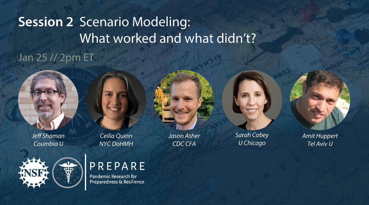 NSF_PREPARE's tweet photo. Join our virtual @NSF LEVERS workshop!
On Jan 25, Ceilia Quinn @nycHealthy Jason Asher @CDC Center for Forecasting and Outbreak Analytics @sarahcobey @UChicago Amit Huppert @TelAvivUni discuss #ScenarioModeling: What worked and what didn’t?
Register at https://t.co/phcxxjHu04 https://t.co/yYHOCX41p9
