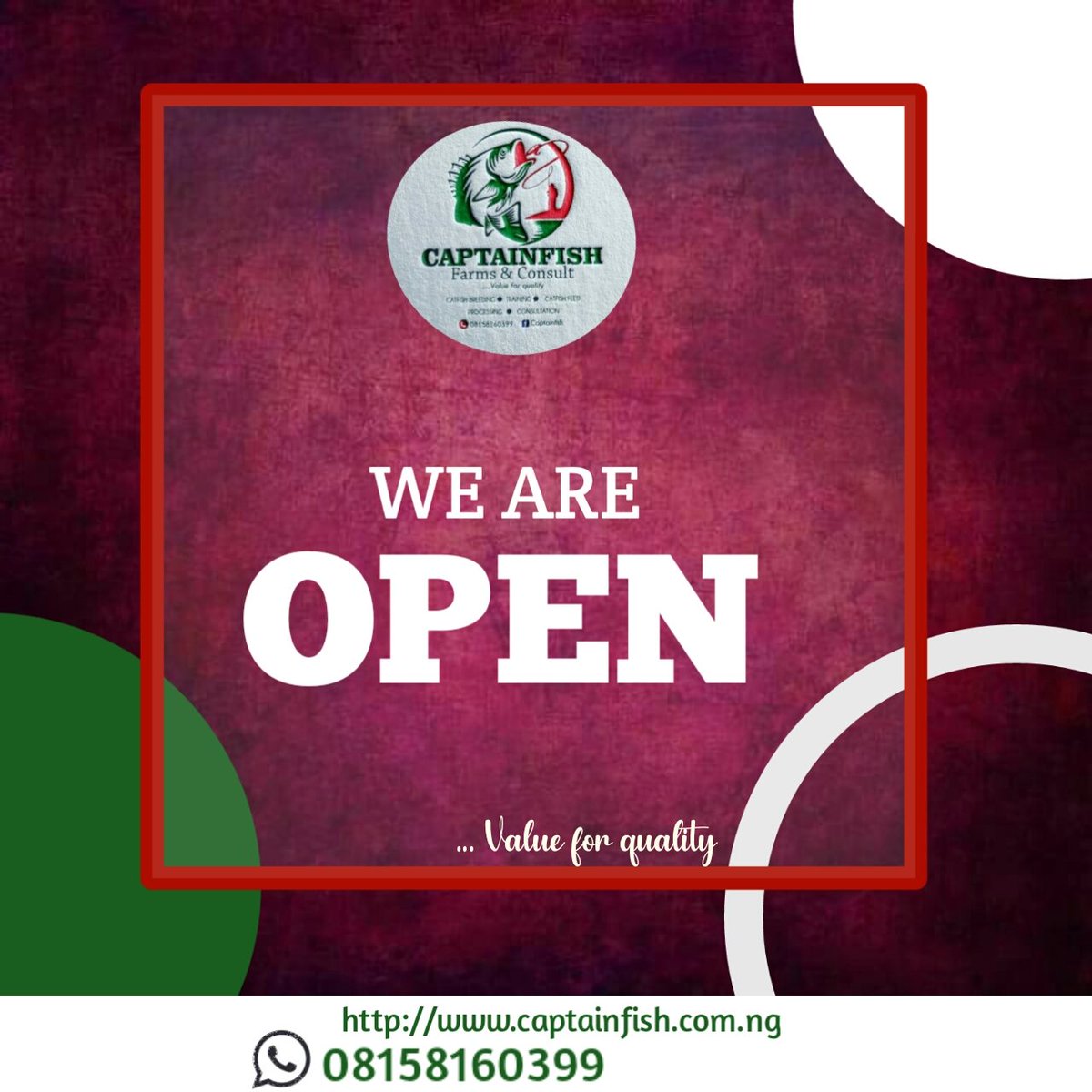 _captainfish's tweet image. We wish to inform the public that we are now opened for business, we promise to serve you better this year.

Don't forget to contact us for 

 Supply of Fingerlings and Juveniles, 
Training and Consultancy, Processing and supply of oven dried catfish.

...value for quality