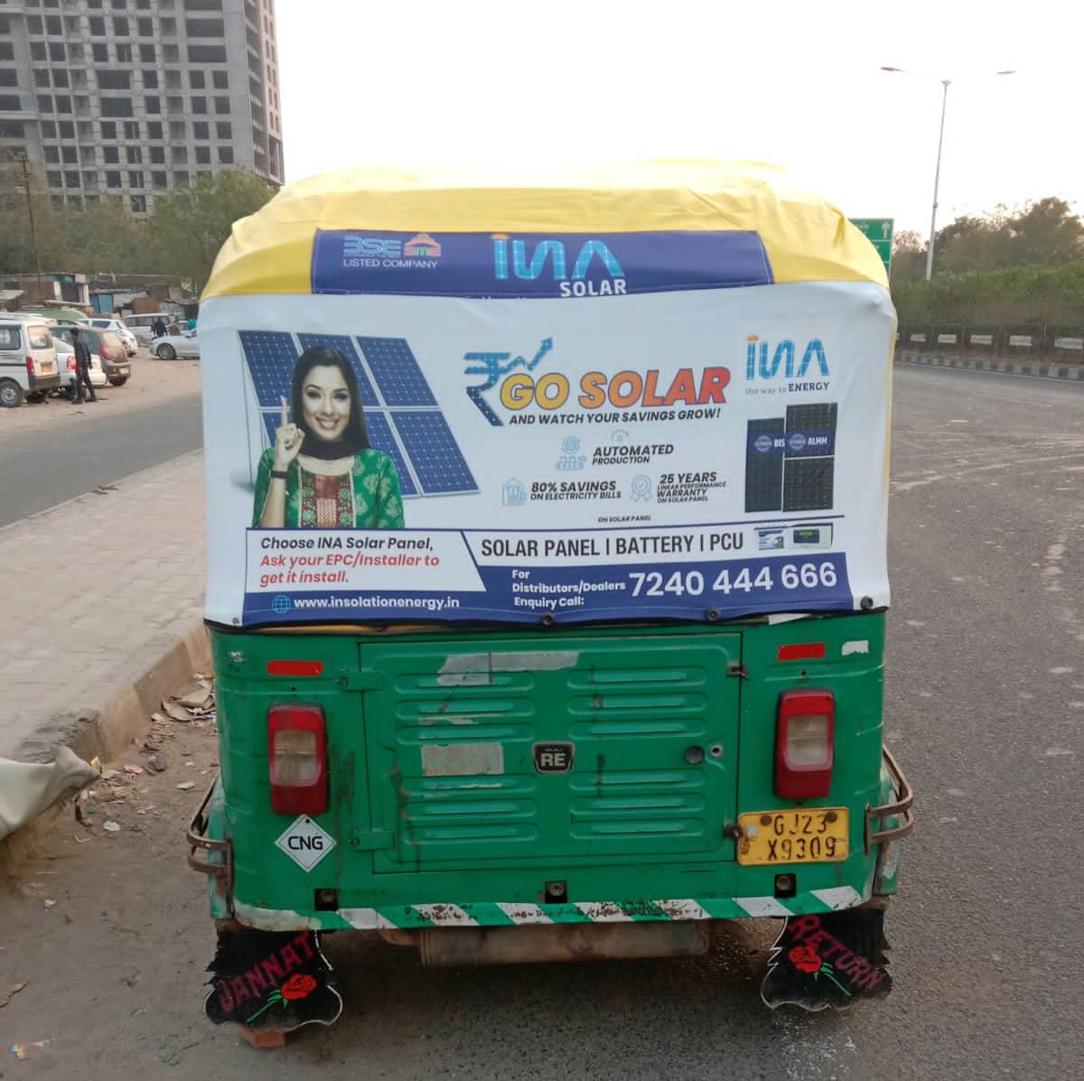 insolationenrgy's tweet photo. Keep a lookout for our branded autos that are thronging in the streets of Ahmedabad.
Successfully deployed Auto Branding Campaign that would add its impact on the decisive dent in the solar market in Gujarat.
#INASolar #InsolationEnergyLtd #AutoBranding #Campaign #solarpanels https://t.co/gxRnjqCJpo