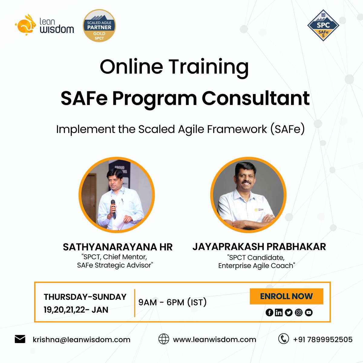 leanwisdomagile's tweet photo. Attend the workshop led by leading SPCT, Sathyanarayana HR, and SPCT Candidate Jayaprakash Prabhakar, having  experience in transforming multiple large enterprises helping them in their SAFe/Lean/Agile Transformation Journey.
#agile #upskill #changeagent #corporate #enterprise https://t.co/BiORZahKhi