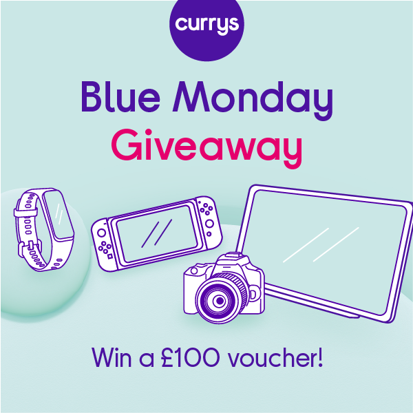 currys's tweet image. To brighten up your #BlueMonday - we're giving away 5x £100 Currys vouchers! 🙌 

To enter, simply retweet &amp;amp; reply to this tweet with something that makes you smile along with #BlueMonday 👇 

Good luck, you have till 8pm to enter 🤞 
Full T&amp;amp;Cs: bit.ly/3GYPQva