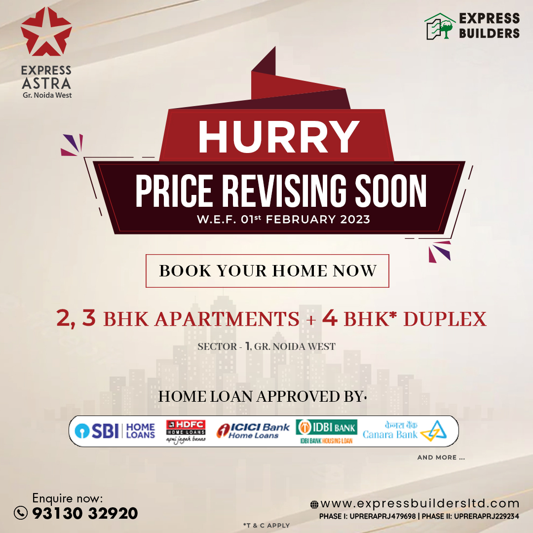 ExpressBuildrs's tweet photo. 𝐏𝐫𝐢𝐜𝐞 𝐑𝐞𝐯𝐢𝐬𝐢𝐧𝐠 𝐒𝐨𝐨𝐧 at #Express #Astra, Limited Units are Available!

𝟐/𝟑 𝑩𝑯𝑲 𝐋𝐮𝐱𝐮𝐫𝐢𝐨𝐮𝐬 𝑨𝒑𝒂𝒓𝒕𝒎𝒆𝒏𝒕𝒔+ 4 BHK Duplex in Gr. Noida West.

Don’t Miss the Chance.𝐁𝐎𝐎𝐊 𝐘𝐎𝐔𝐑 𝐇𝐎𝐌𝐄 𝐍𝐎𝐖!

#PriceRevising #PriceRevisingSoon #ExpressAstra https://t.co/MDmhfzPtD0