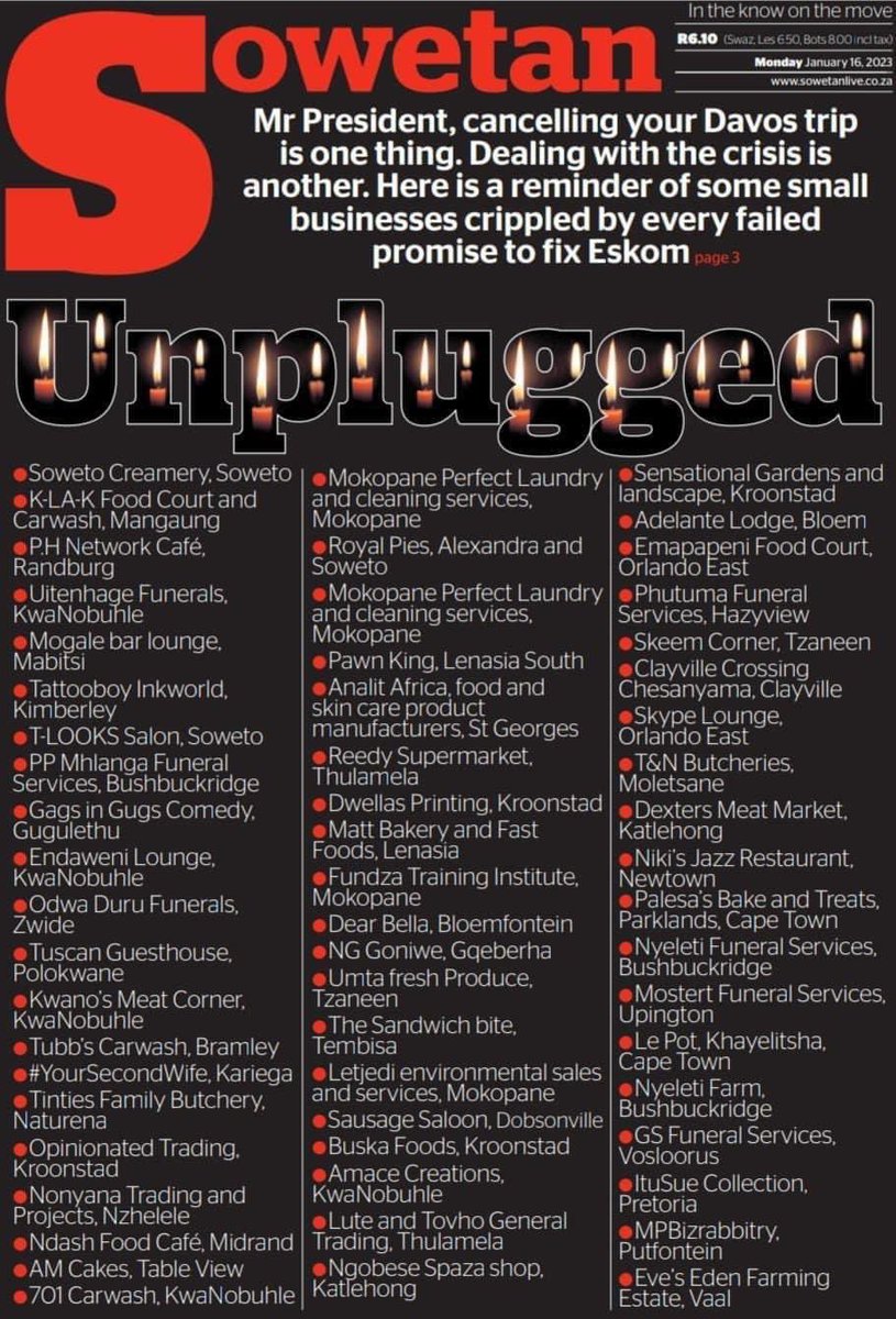 This is the reality! Thank you <a href="/SowetanLIVE/">Sowetan LIVE</a> for putting a name to the absolute devastation that <a href="/Eskom_SA/">Eskom Hld SOC Ltd</a> together with poor leadership &amp; governance is causing in our beautiful country