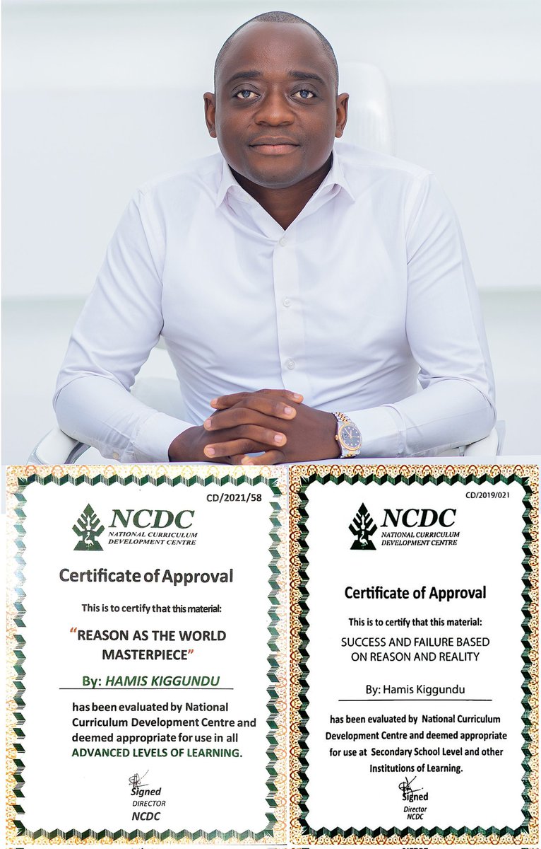 KiggunduHamis's tweet photo. Both my #books were approved by the National Curriculum Development Centre "Success and  Failure Based on Reason and Reality" and "Reason as the World's Masterpiece."
For God and my country. https://t.co/HL5ri89gI7