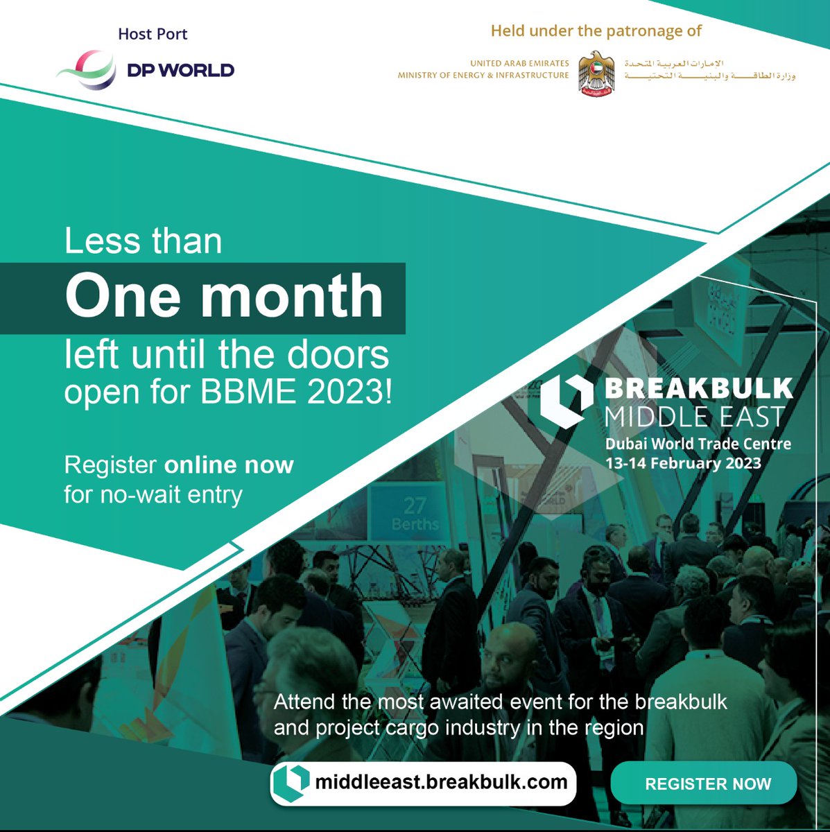 Break_Bulk's tweet photo. The countdown has begun for the most-awaited breakbulk and project cargo event in the region. Be a part of insightful discussions, unmatched networking opportunities, and enjoy an experience of a lifetime.
Register now: https://t.co/4eJzFy5PBS
#bbme #breakbulk #projectcargo https://t.co/yDLdP5lW99
