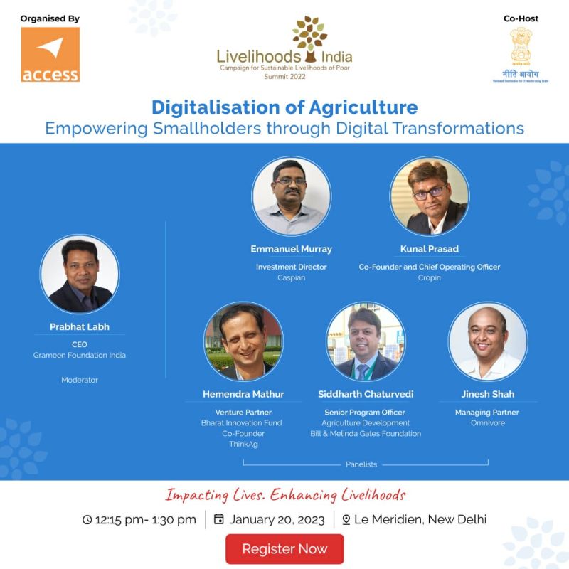 Bharat Innovation Fund (@bharat_fund) on Twitter photo Join <a href="/hemendramathur/">Hemendra Mathur</a>, our Venture Partner along with other speakers at the Livelihoods India Summit panel discussion on "Digitalisation of Agriculture - Empowering Smallholders through Digital Transformations" on January 20, 2023.
Register here: register.livelihoods-india.org Join <a href="/hemendramathur/">Hemendra Mathur</a>, our Venture Partner along with other speakers at the Livelihoods India Summit panel discussion on "Digitalisation of Agriculture - Empowering Smallholders through Digital Transformations" on January 20, 2023.
Register here: register.livelihoods-india.org