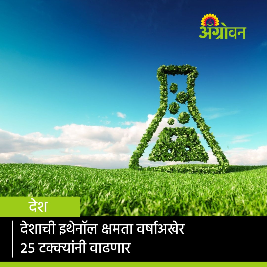 AGROWON's tweet photo. यंदाच्या वर्ष अखेरीस देशाची इथेनॉल क्षमता सध्याच्या क्षमतेपेक्षा २५ टक्क्यांनी वाढून १२५० कोटी लिटरपर्यंत जाण्याची शक्यता आहे.
सविस्तर वाचा https://t.co/TDf9dq5Xes
#EthanolProduction #EthanolProject #Ethanol #Agrowon https://t.co/nXiDjL7ZZi