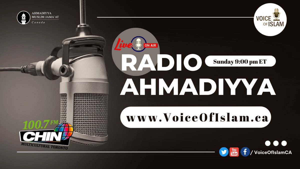 VoiceOfIslamCA's tweet photo. 𝑹𝑨𝑫𝑰𝑶 𝑨𝑯𝑴𝑨𝑫𝑰𝒀𝒀𝑨
𝐄𝐯𝐞𝐫𝐲 𝐒𝐮𝐧𝐝𝐚𝐲 @ 𝟗:𝟎𝟎 𝐏𝐌 𝐄𝐒𝐓
https://t.co/Y9xKmmmZ5U
https://t.co/hWaod066d2
#UrduNews
#Canada
#Islam
#TrueIslamCA
#Ahmadiyya
#Messiah https://t.co/wYBIbBH0EB