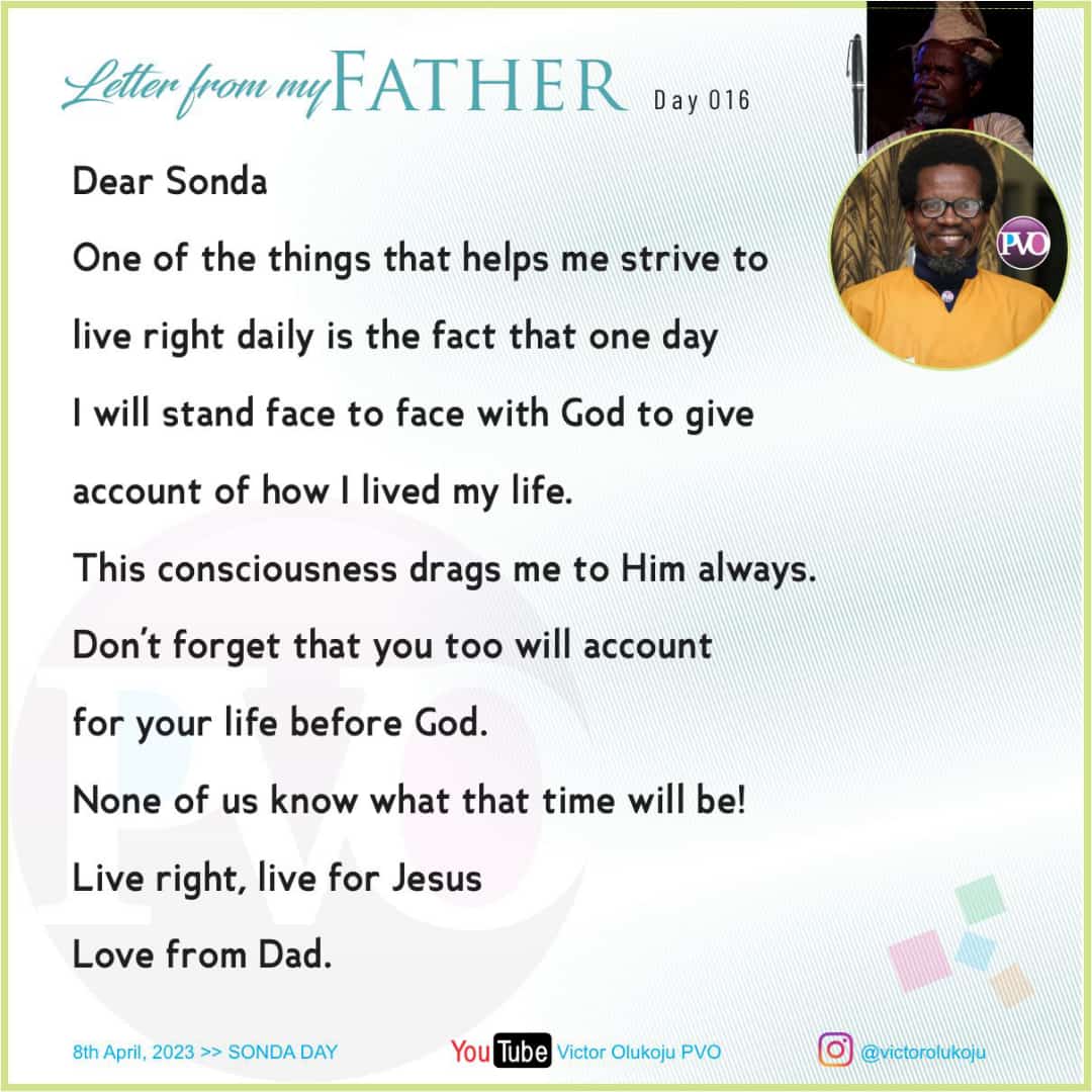 sexualpuritySPA's tweet photo. LETTER FROM MY FATHER

Day 016 of 100 Days || 16th, January 2023
Share this letter with all your contacts.
SONDA DAY 2023 is coming up on the 8th, April, 2023 at Ibadan, Oyo, State.
#pvo #victorolukoju #friendsofpvo #sexualpurity #sexualpurityacademy #wallfoundation #sexualpurity https://t.co/b5VmqfWLJh
