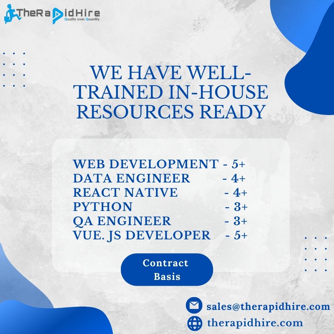 We can assist you if you are looking for a developer or team to build, launch, or scale your project. We have skilled developers and teams ready to take on your project.
#developer #team #benchsalesrecruiters #c2crequirements #javadeveloper #webdevelopers #reactnative
