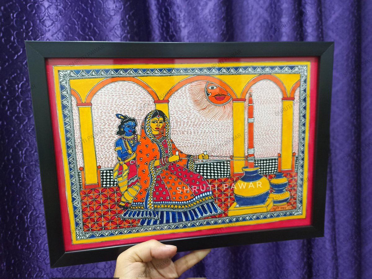 Order work for the theme of Motherhood. Krishna with Mata Yashoda in #madhubanipainting by #ShrutiPawar 
Do not copy - Original work 
#madhubaniartist #ArtistOnTwitter #artistsontwitter #artists #art #painting #paintingoftheday #Krishna #Hinduism #commissions