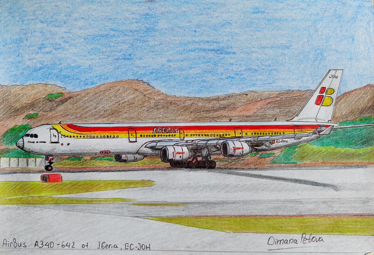 My drawing of Iberia Airbus A340-642 EC-JOH with the old livery 🇪🇸✈️
#Iberia #IberiaAirlines #A340 #Airbus #AirbusA340 #planes #Airplanes #Spain #aviation #aviationlovers #drawing #draw #artists #art #Airport #airports #aviationlovers #aviationdaily #aviation4u #flying #airlines