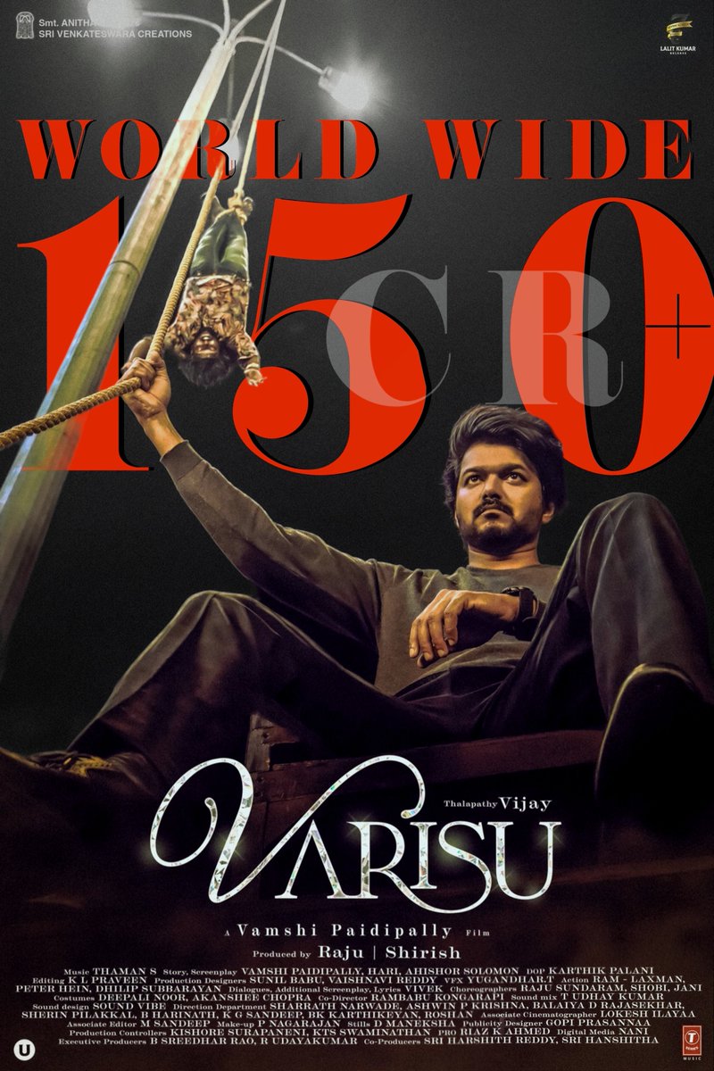 VeejayBull's tweet photo. Varisu enters 150 CR*+ world wide gross in 5 days.@actorvijay  #Varisu #VarisuPongalWinner #ThalapathyVijay💥🔥 https://t.co/YxvoDTdqLh