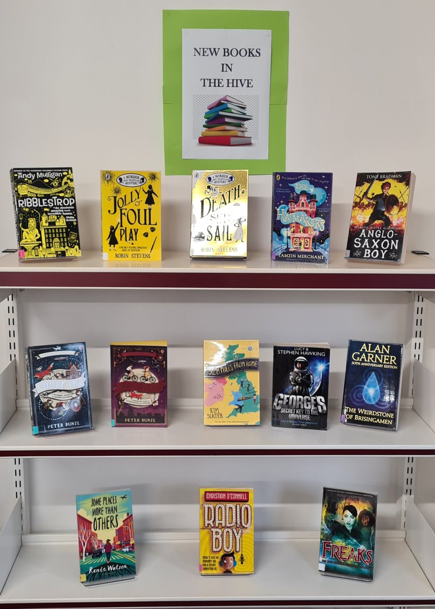 New books in the Hive - they are ready to be checked out and read!  #bookdonations #secondaryschoollibrary #getchildrenreading