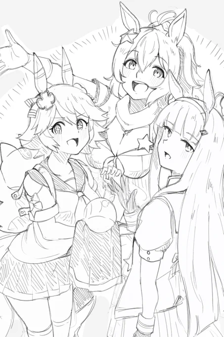 これは初めて描く娘がてら複数人並べる練習もした産物 