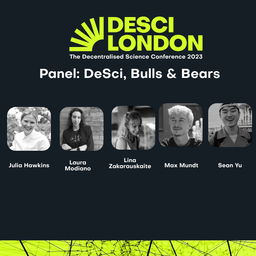Decentralised Science (DeSci) London (@descilondon) on Twitter photo ‘DeSci, Bulls & Bears’
Julia Hawkins (<a href="/svennj/">Julia Hawkins</a>) from <a href="/localglobevc/">LocalGlobe</a>, featuring Laura Modaino (@lauramodiano) from AWS, Lina Zakarauskaite from @Stride_VC, Max Mundt (<a href="/maxmxndt/">Max Lebeau</a>) from @aminocollective & Sean Yu (@0xCousinSY) from <a href="/BackedVC/">BACKED 🏴</a>
Live here: desci.london/stream ‘DeSci, Bulls & Bears’
Julia Hawkins (<a href="/svennj/">Julia Hawkins</a>) from <a href="/localglobevc/">LocalGlobe</a>, featuring Laura Modaino (@lauramodiano) from AWS, Lina Zakarauskaite from @Stride_VC, Max Mundt (<a href="/maxmxndt/">Max Lebeau</a>) from @aminocollective & Sean Yu (@0xCousinSY) from <a href="/BackedVC/">BACKED 🏴</a>
Live here: desci.london/stream