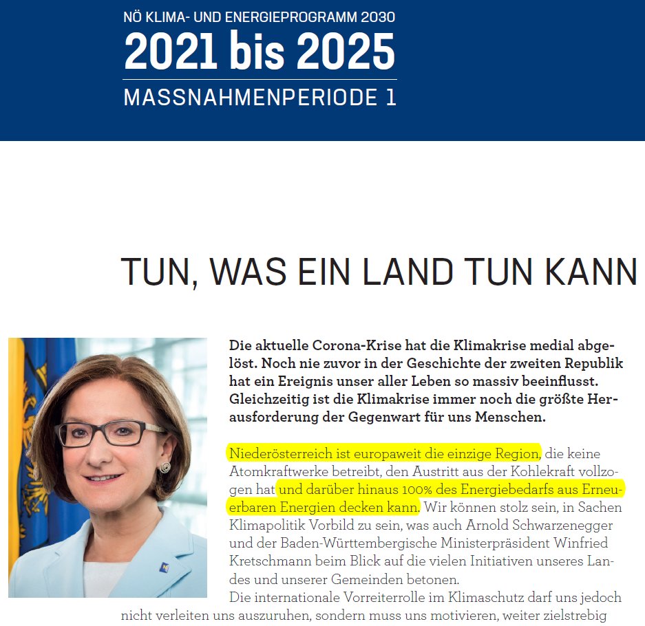 ReiSteurer's tweet photo. Wissen eh alle, dass NÖ "die einzige Region in der EU ist", die "100% des Energiebedarfs aus Erneuerbaren Energien" mit 100% des Strombedarfs aus Erneuerbaren Energien verwechselt und damit stolz wirbt? So viel Klima- &amp; Energiekompetenz 👏  KEP NÖ, Seite 4 https://t.co/l8tUKXZYyK https://t.co/tFJsIWTMHc