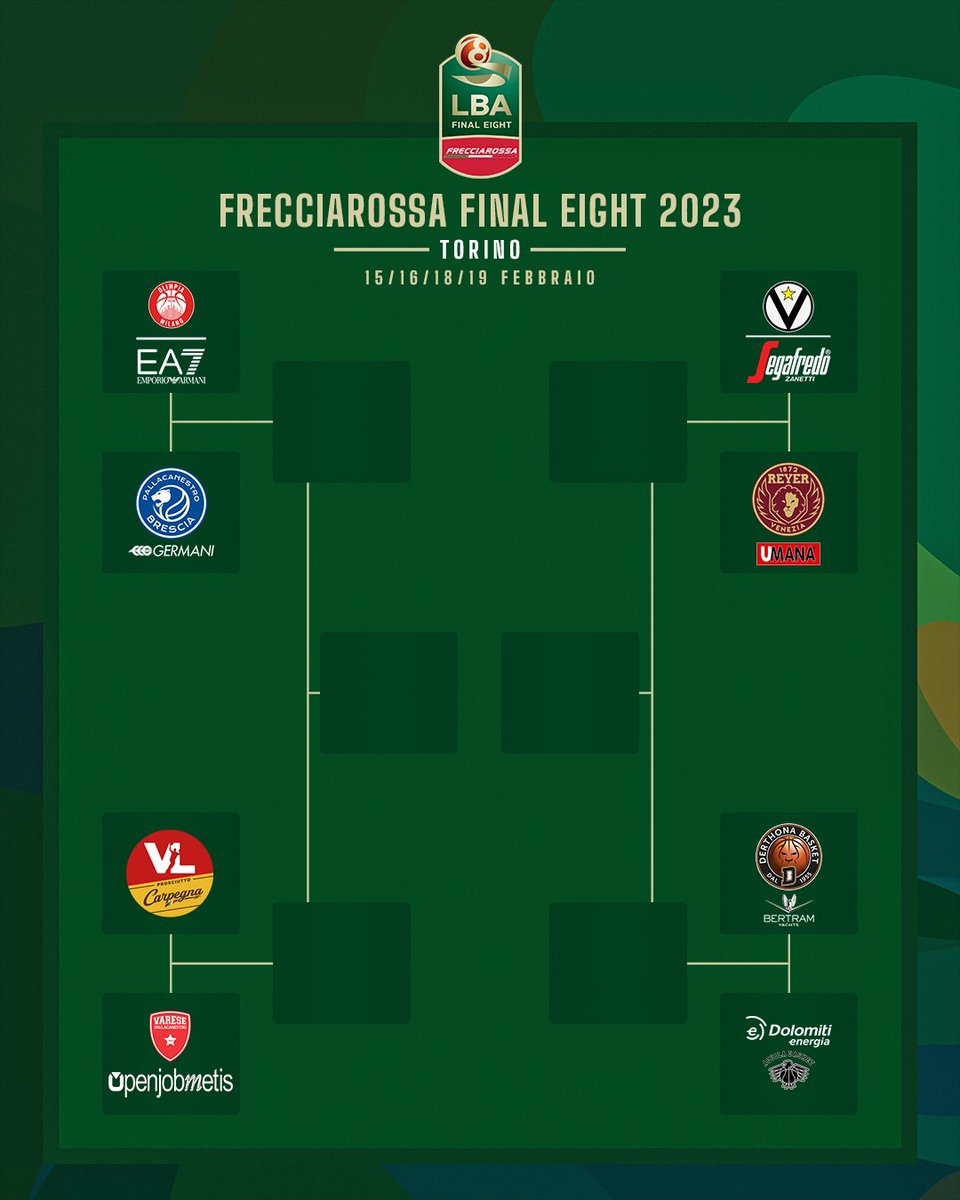 StorieASpicchi's tweet photo. Con i risultati dell'ultima giornata del girone d'andata in #OTLba, ecco il tabellone ufficiale in Coppa Italia:
(1) Milano - Brescia (8)
(4) Pesaro - Varese (5)
(2) Virtus - Venezia (7)
(3) Tortona - Trento (6)
Sarete al Pala Alpitour dal 15 al 19 febbraio? #LBAFrecciarossaF8 https://t.co/UGigjHxL7v