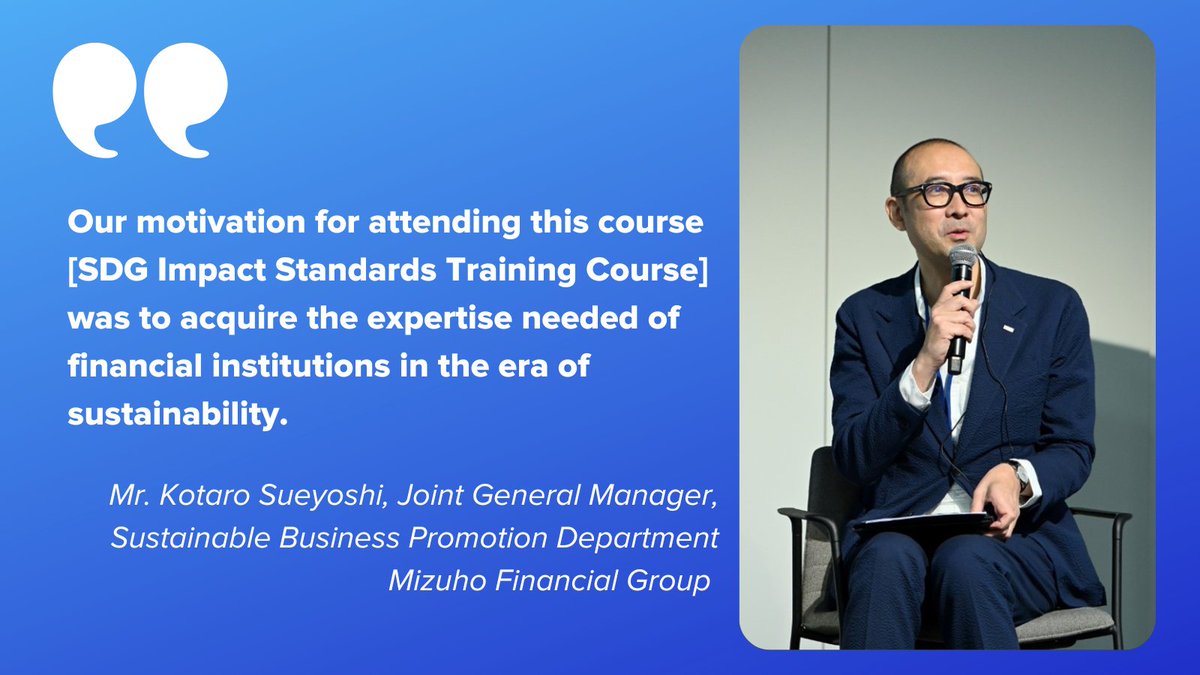 @mizuhobank was the 1st to take the new #SDGImpactStandards Training Course by Accredited Trainers. 
👓 about Mr Kotaro Sueyoshi's experience of participating in the world-class course & how #FinancialInstituions can #ManageForImpact 🌏bit.ly/3XpWGzo