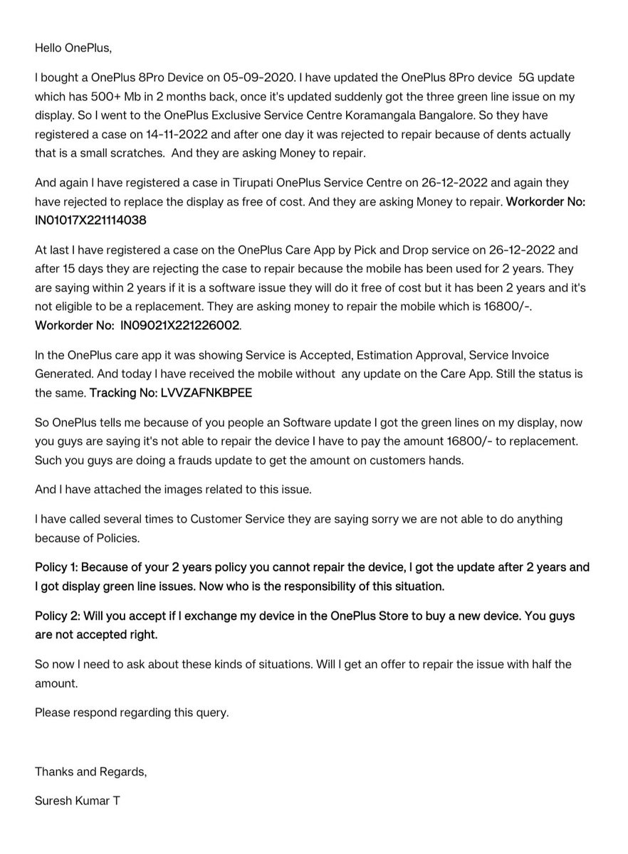 janasenahello's tweet photo. Hello @OnePlus_Support @OnePlus_IN @oneplus @PeteLau @OnePlusSecurity please check my query in attached image.
1/2
#greenlineissue #greenlinesonscreen #oneplus #oneplusservice #oneplusdisplay #greenlines #oneplusgreenlines https://t.co/jfqlHDRzWZ