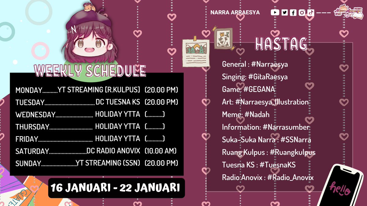 narraesya's tweet photo. Nih ya bang. Semalam ngantuk berat, jdi ku post hari ni.

Hastag
General : #Narraesya
Singing: #GitaRaesya
Game: #GEGANA
Art: #Narraesya_Illustration
Meme: #Nadah
Information: #Narrasumber
Suka-Suka Narra: #SSNarra
Ruang Kulpus: #Ruangkulpus
Tuesna KS: #TuesnKS

#VtuberID #VTuber https://t.co/4XcKa4FZix