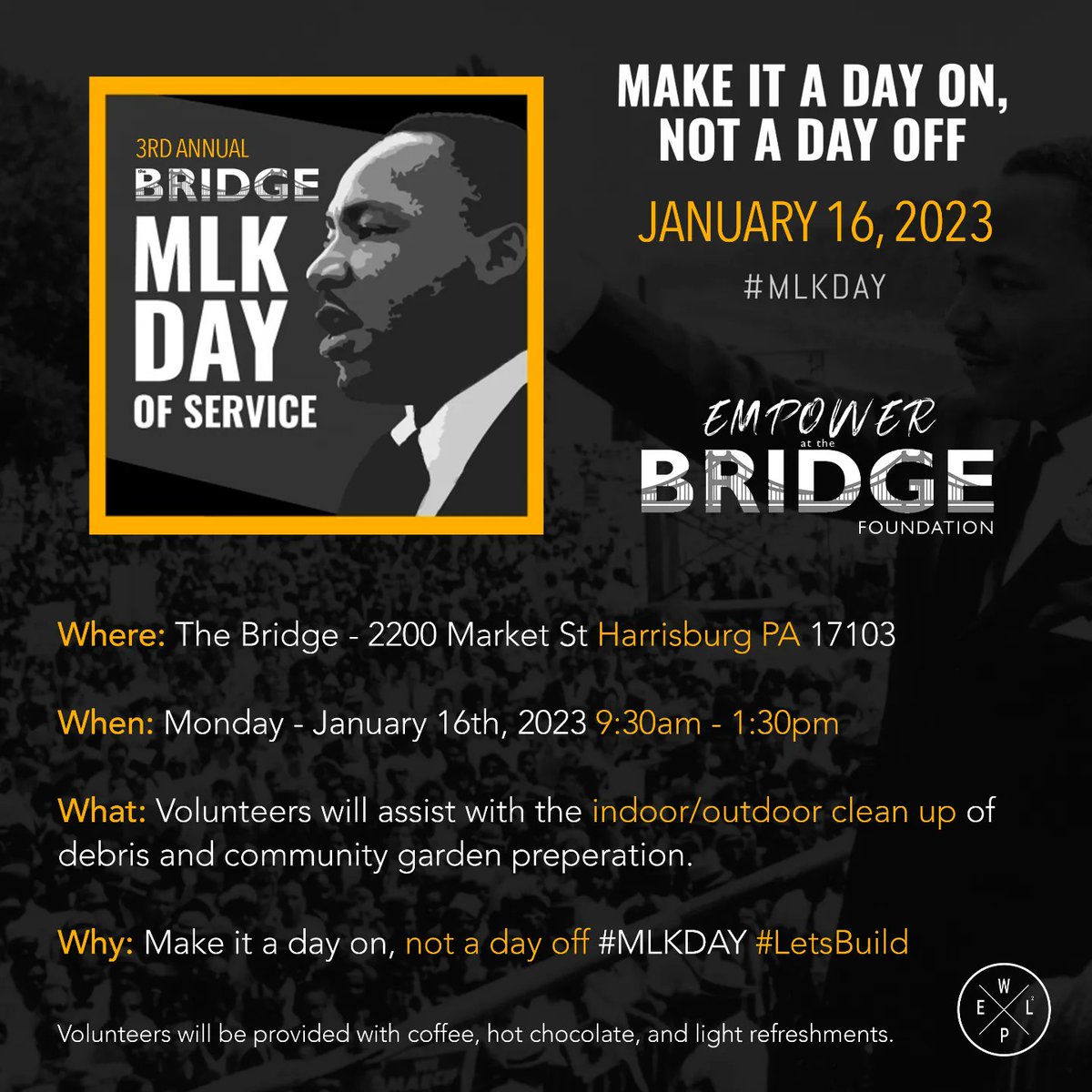 Make it a day on, not a day off! #MLKDay #TheBridge #DayofService