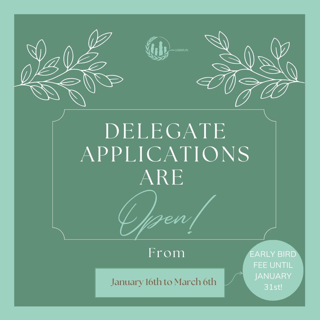 UAB_MUN's tweet photo. DELEGATE APPLICATIONS ARE OPEN! 

Apply until February 1st to pay the early bird fee, which is only 25€! It includes coffee breaks, a welcome cocktail and a bag with surprises. After that day, there will be a general fee period until March 6th

The link to apply is in our bio! https://t.co/Mbds89fc5d