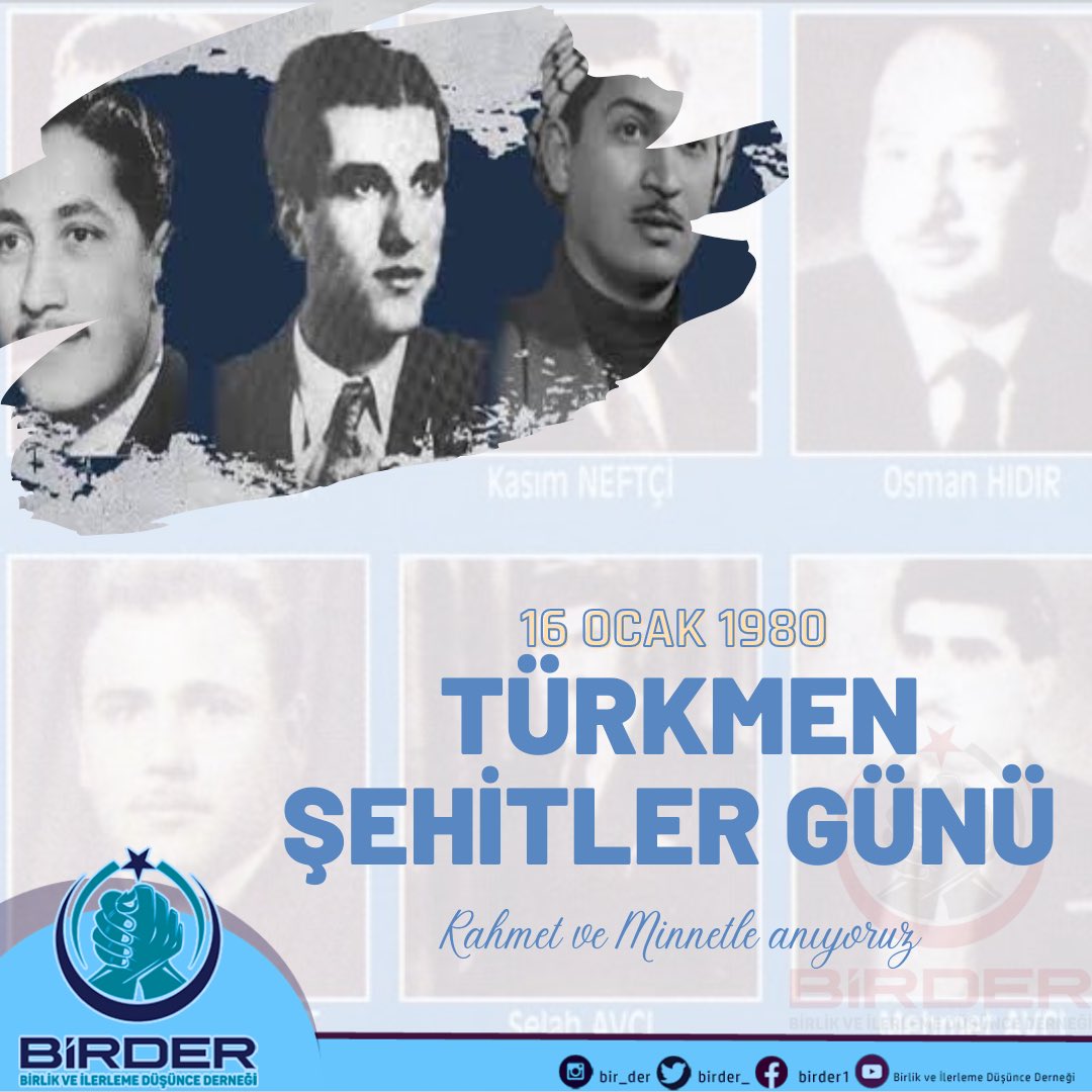 Saddam rejimi tarafından 'Türkçülük suçu' isnat edilerek  1980’de idam edilen Irak Türklerinin önderlerinden Abdullah Abdurrahman, Necdet Koçak, Adil Şerif, Rıza Demirci ve tüm şehitleri rahmetle anıyoruz.
#TuerkmenSehitlerGuenue