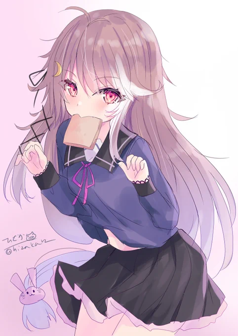 「パンをくわえた美少女とぶつかれるなんて司令官は幸せ者ぴょ～ん!」卯月#艦これ版深夜の真剣お絵描き60分一本勝負#艦これ版真剣お絵描き60分一本勝負_20230116 