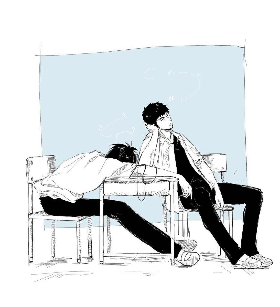 らくがき 流三

昼休みに遊びに(寝に)来るし
お礼にイヤホンを貸す(押し付ける) 
