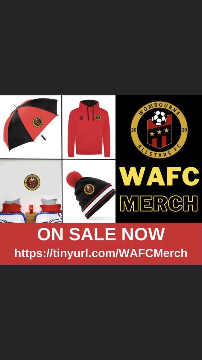 WASFootballClub's tweet photo. 📣 Wombourne Allstars Merchandise 📣 

On sale now via Kingswinford Sports Shop…

☔️ WAFC large umbrellas 
❄️ WAFC beanies and woolly hats
👕 WAFC hoodies
⚽️ WAFC wall decal
🚗 WAFC car sticker
🧤 WAFC player gloves
🧣 WAFC supporter scarf

Visit https://t.co/ZNQ44y9V7o https://t.co/H8oy0mwsGa
