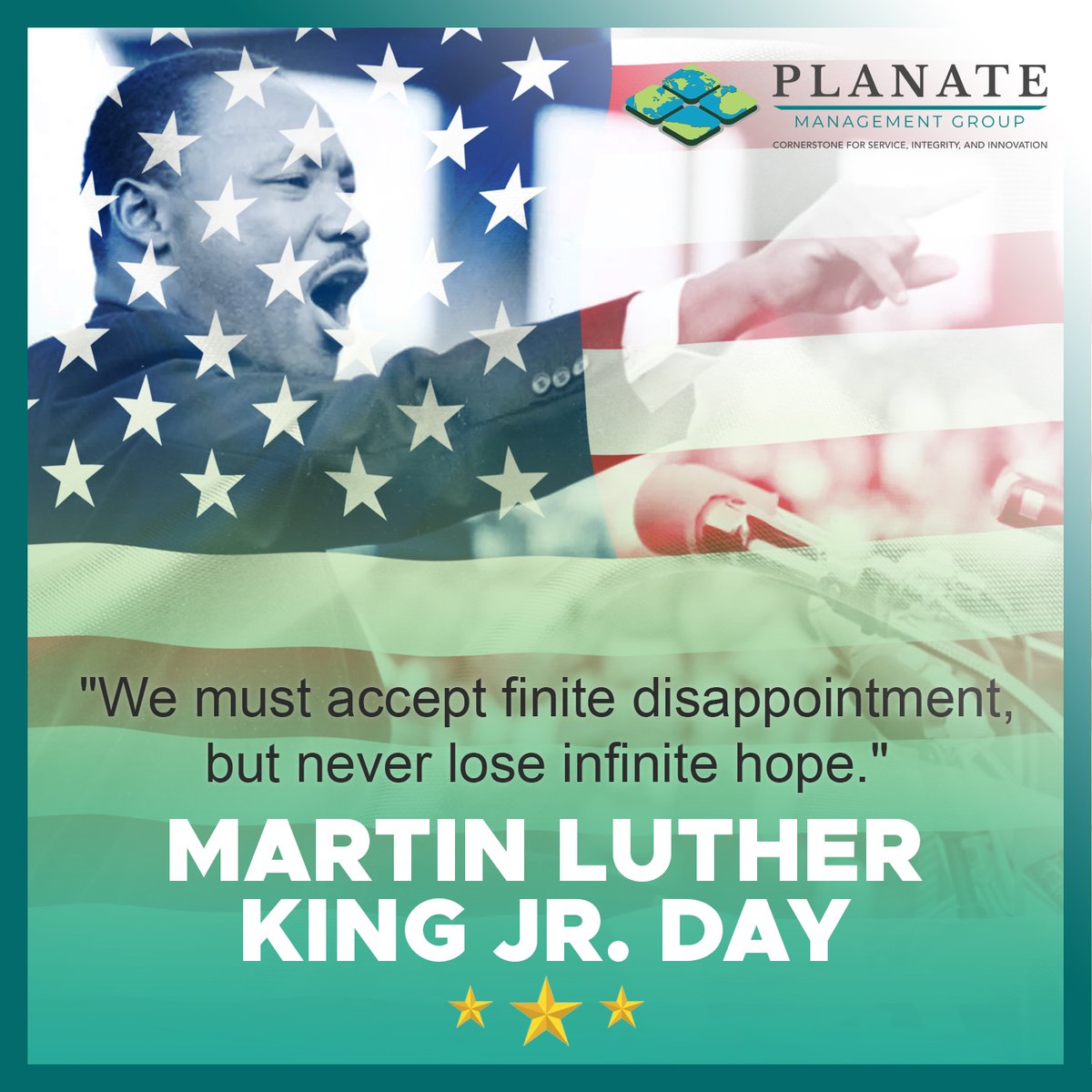 PlanateMG's tweet photo. Remembering Martin Luther King Jr. today. I have a dream!

 #Planate #Holiday #USA #MLKDay #Engineering #Architecture #Planning #SDVOSB https://t.co/1Ur13TpBRo