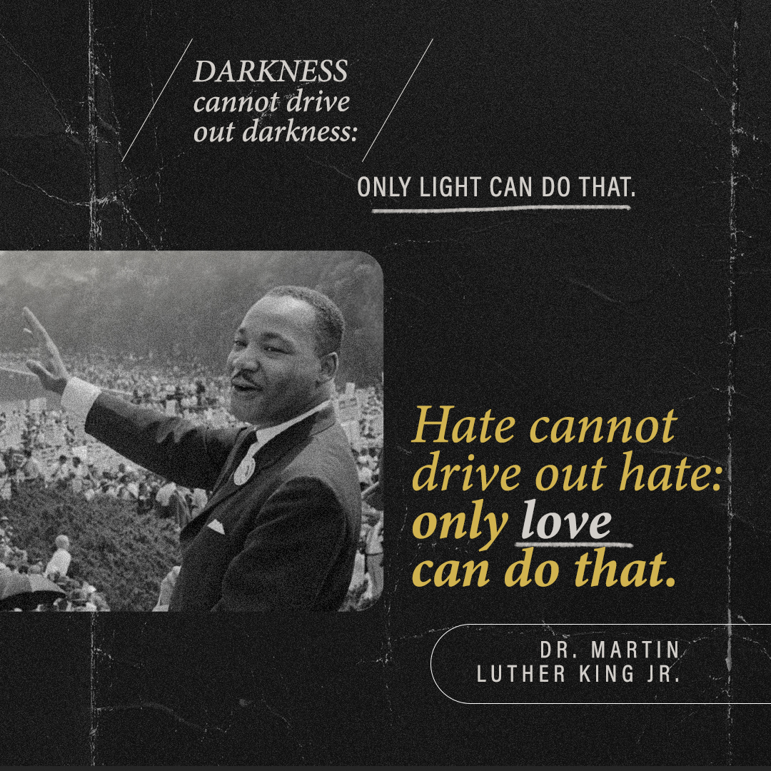 Darkness cannot drive out darkness: only light can do that. Hate cannot drive out hate: only love can do that. - Dr. Martin Luther King Jr.