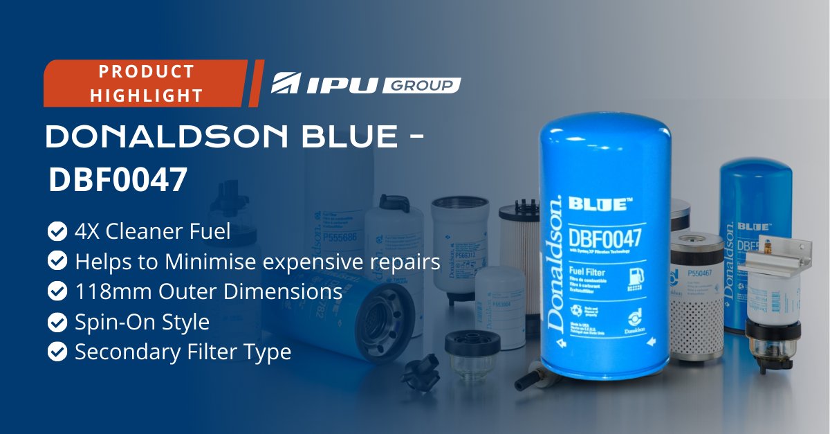 IPUGroup's tweet image. The Donaldson Blue DBF0047 provides the cleanest fuel with its Synteq XP™ media delivery and heavy-duty performance to stop engine 'shed' during vibration.

Get your top-quality Donaldson filters today from IPU 👉 ipu.co.uk/products/donal… 

#FuelFilters #FuelFiltration #Donaldson