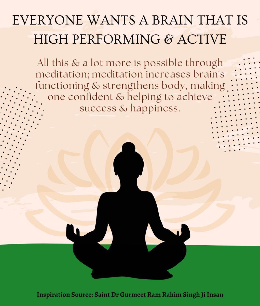 Jeetuinsan7's tweet photo. Everyone has an aim or goal to achieve in their life. Working hard alone can't help us to achieve them. One needs to be self-confident &amp; intrinsically motivated.
As taught by Saint Gurmeet Ram Rahim Ji, it's possible with the regular practice of Meditation only
#MondayMotivation https://t.co/NpNeWqxwGB
