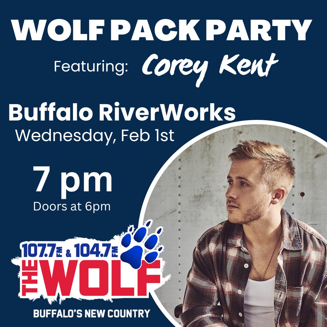 thewolfbuffalo's tweet photo. The Wolf is excited to welcome @COREYKENT to our 2nd Wolf Pack Party, on Feb 1 at @RiverWorksBFLO! Get signed up to WIN tickets now -> https://t.co/zuN4xQuGe6. #WildAsHer https://t.co/OtV3rZl8s7