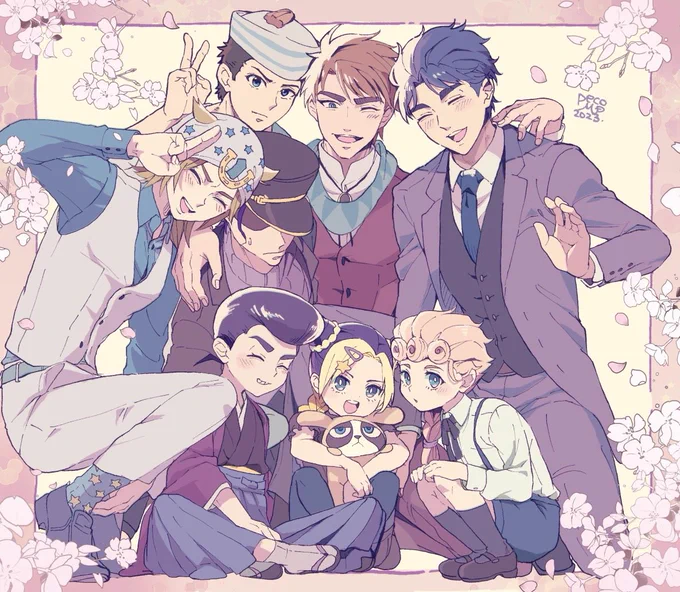 遅くなってしまいましたが新年のお祝いに現パロジョジョたち描きました #jjbafanart 